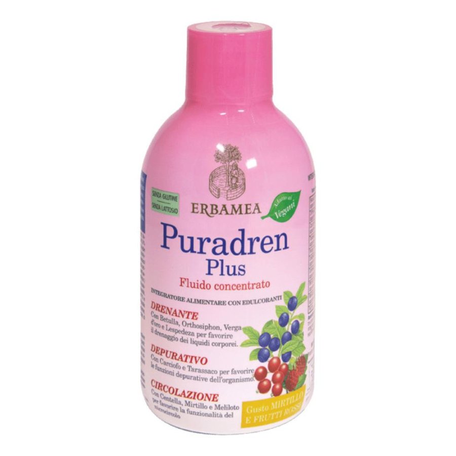 Erbamea Puradren - Plus Fluido Concentrato Depurativo gusto Mirtillo e Frutti Rossi 500 ml Erbamea Puradren - Plus Fluido Concentrato Depurativo gusto Mirtillo e Frutti Rossi 500 ml