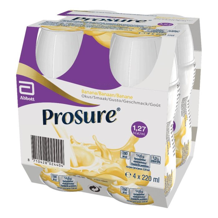 Prosure banana 4 bottiglie 220 ml - supplemento nutrizionale iperproteico gusto banana