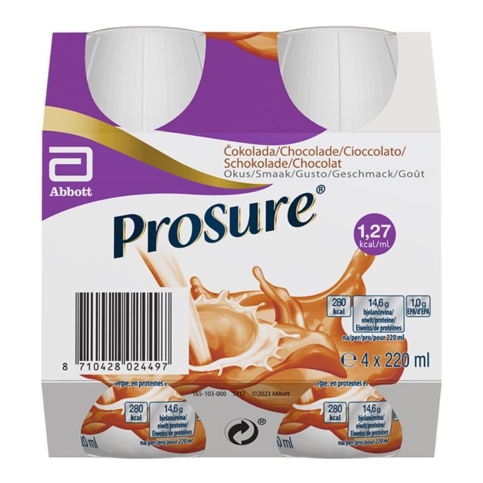 Prosure Chocolate Drink Nutrizionale al Gusto Cioccolato 4x220 ml Integratore Iperproteico per Supporto Nutrizionale