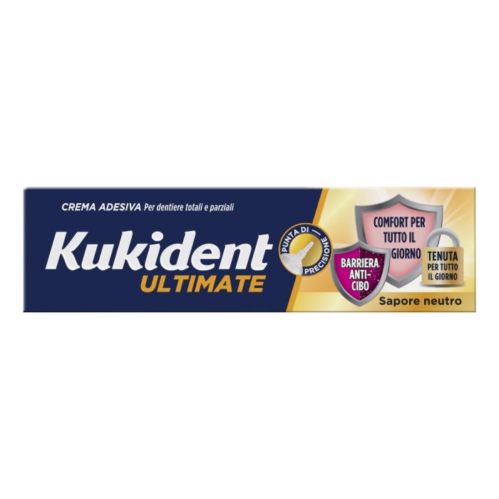 Kukident Ultimate Crema Adesiva per Dentiere Totali e Parziali Gusto Neutro, 40g