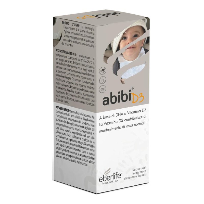 Abibi Vitamina D3 in Gocce 15 ml Integratore Alimentare per Sistema Immunitario e Salute di Ossa e Denti