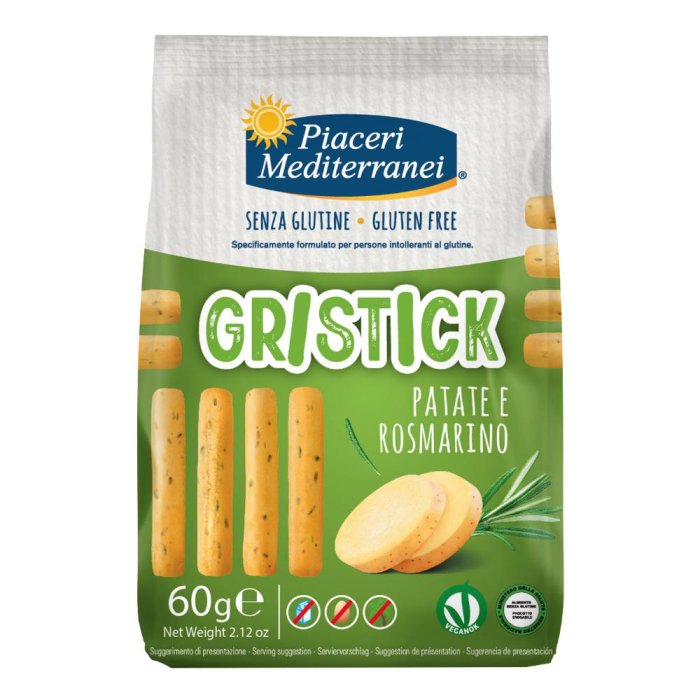 Piaceri Mediterranei Gristick Patate e Rosmarino Snack Salato Senza Glutine Croccante Tipo Grissini