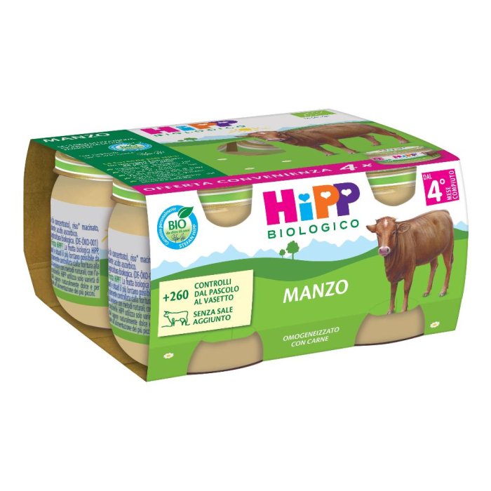 HiPP Biologico Omogeneizzato di Manzo dai 4+ Mesi 4 x 80g