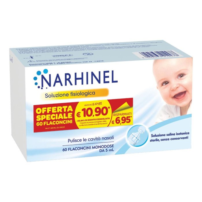  Narhinel Soluzione Fisiologica per Aspiratore Nasale 60 Flaconcini da 5ml