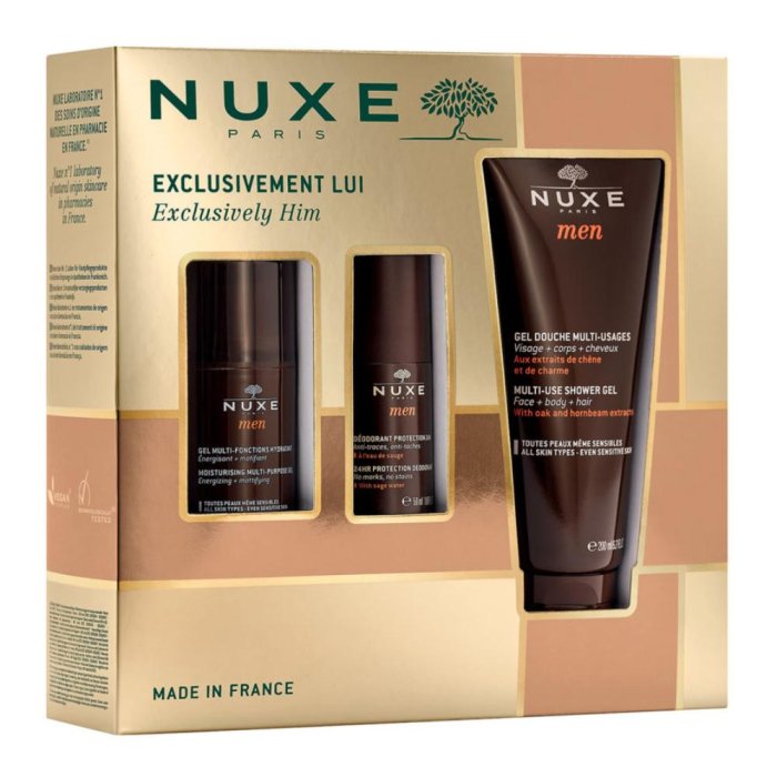 Nuxe Cofanetto Routine Uomo Gel Idratante 50ml + Gel Doccia 200ml + Deodorante 50ml