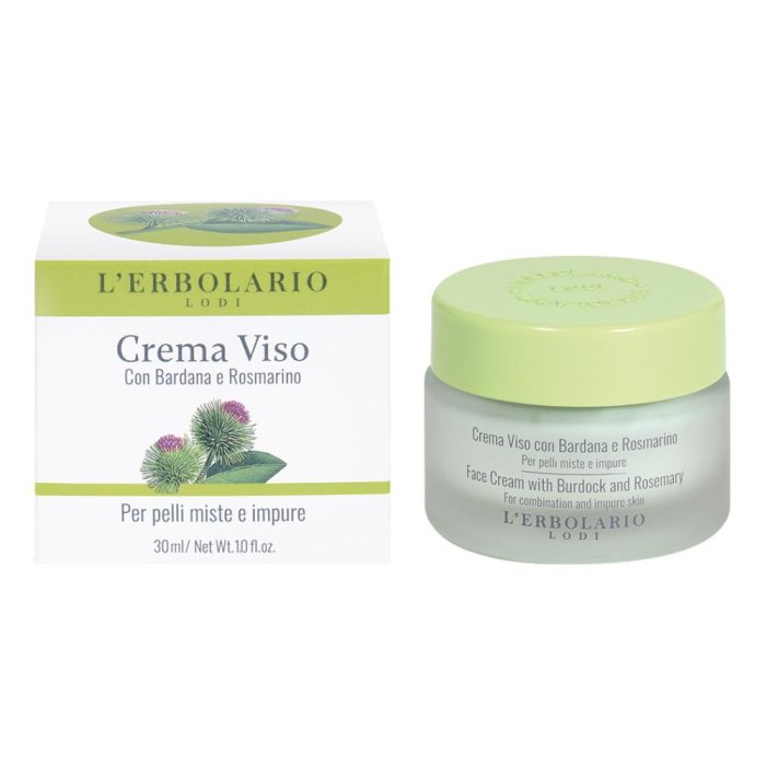 Crema viso bardana e rosmarino - crema purificante per pelli miste e impure