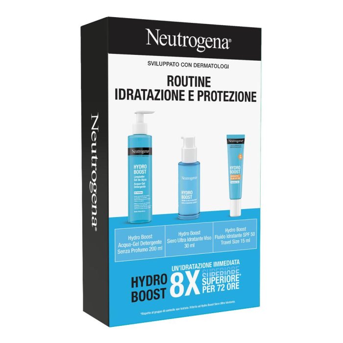Neutrogena Hydro Boost - Cofanetto Detergente 200 ml + Siero 30 ml + Fluido SPF50 15ml