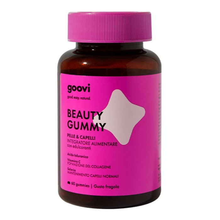 Goovi Beauty Gummy Pelle e Capelli 60 Gummies - Integratore con Acido Ialuronico, Vitamine e Selenio