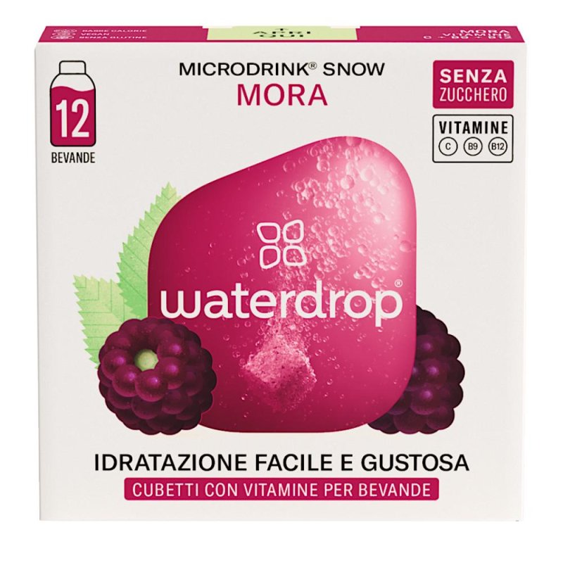 Waterdrop Microdrink Mora Confezione 12 Cubetti – Bevanda Istantanea Aromatizzata ai Frutti di Bosco senza Zuccheri per Acqua Aromatizzata e Idratazione Quotidiana