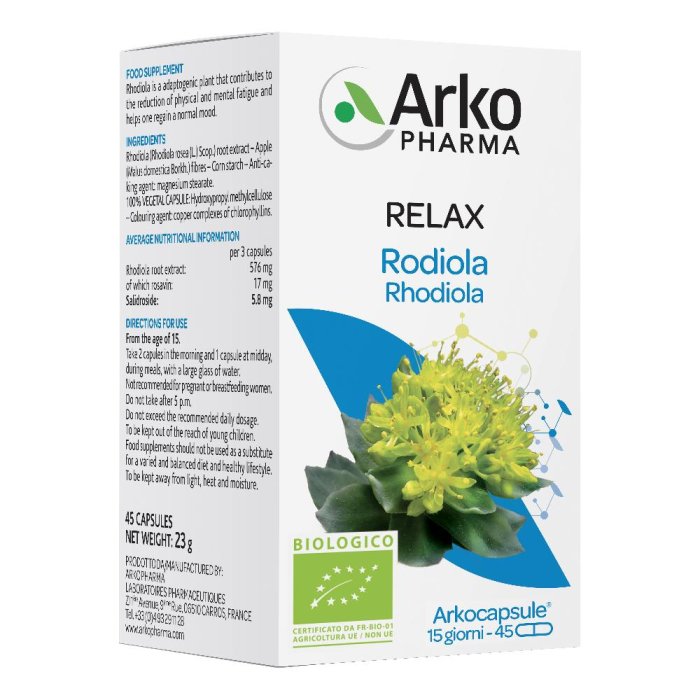 ArkoPharma Relax Rodiola Integratore per Stanchezza Fisica e Mentale 45 Capsule
