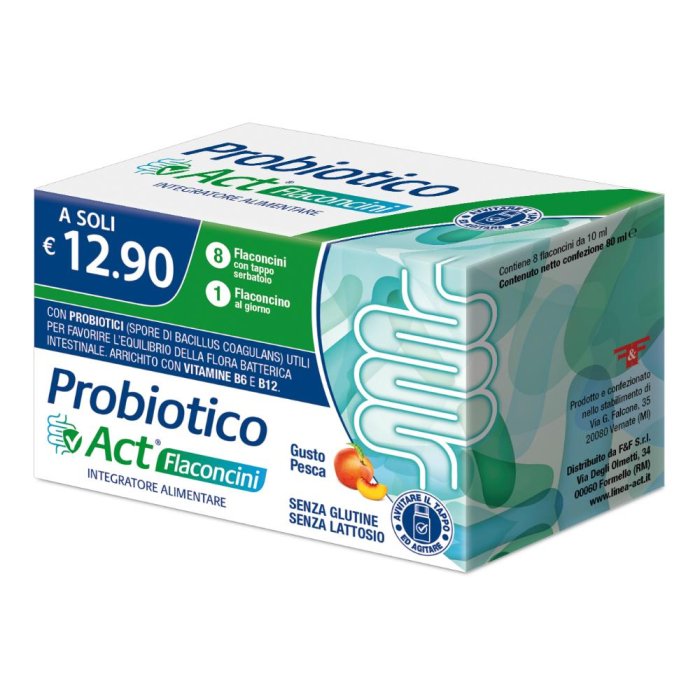 Linea Act Probiotico Act Flaconcini Integratore Equilibrio Intestinale Gusto Pesca, 8 Flaconcini