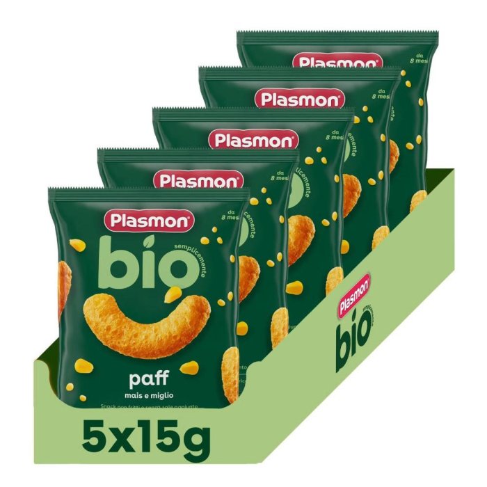 Plasmon Paff Bio Mais Snack di Mais Soffiato per Bambini 15 g