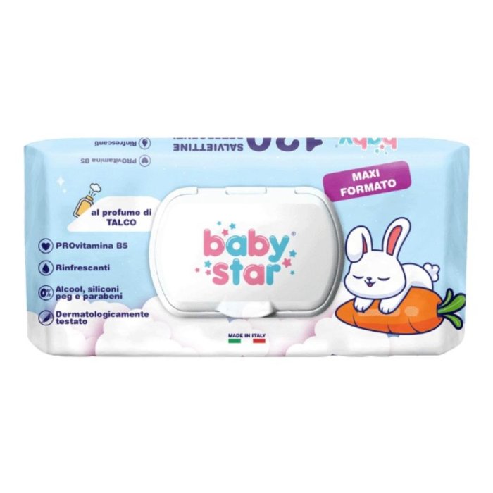 Babystar salviette beb? talco 120 pz - salviette detergenti profumate al talco