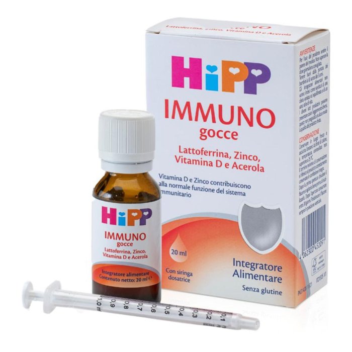 HiPP Immuno Gocce 20 ml con lattoferrina, zinco, vitamina D e acerola per il sistema immunitario