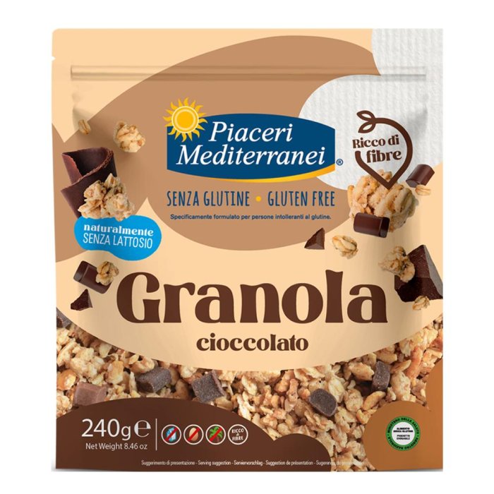 Piaceri Medit Granola al Cioccolato 240 g Cereali Croccanti per Colazione Ricca di Fibre