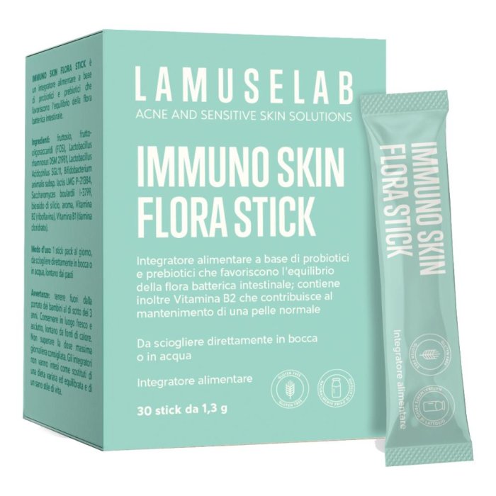 LamuseLab Immuno Skin Flora Stick integratore probiotici e vitamina B2 30 stick 