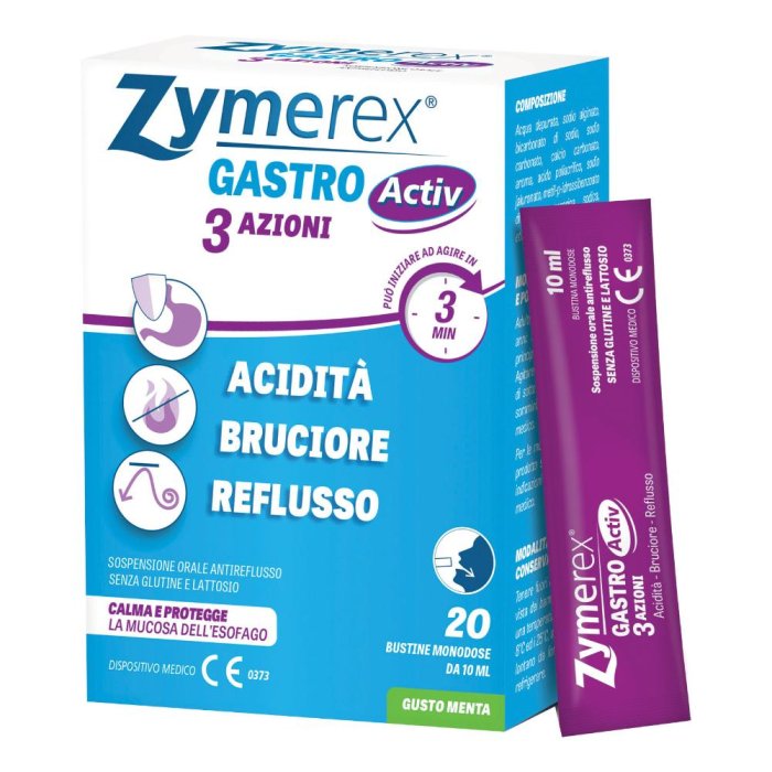Zymerex Gastro Activ 20 Bustine Integratore per Digestione Difficile, Acidità e Bruciore di Stomaco