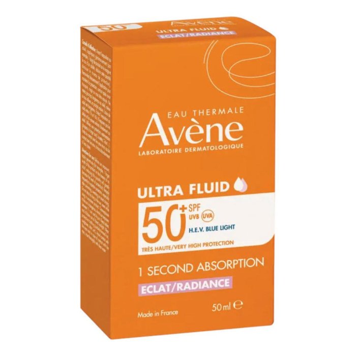 Avène Ultra Fluid Luminosità Protezione Molto Alta SPF50+ Solare per Pelle Sensibile, 50ml