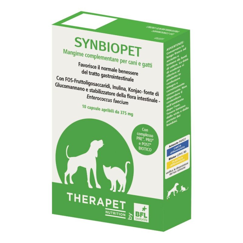 Synbiopet Therapet 10 Capsule Integratore Probiotico per Cani e Gatti per Benessere Intestinale e Supporto del Sistema Immunitario