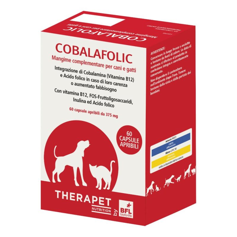Cobalafolic Therapet Capsule 60 pezzi integratore vitamina B12 e acido folico per cani e gatti