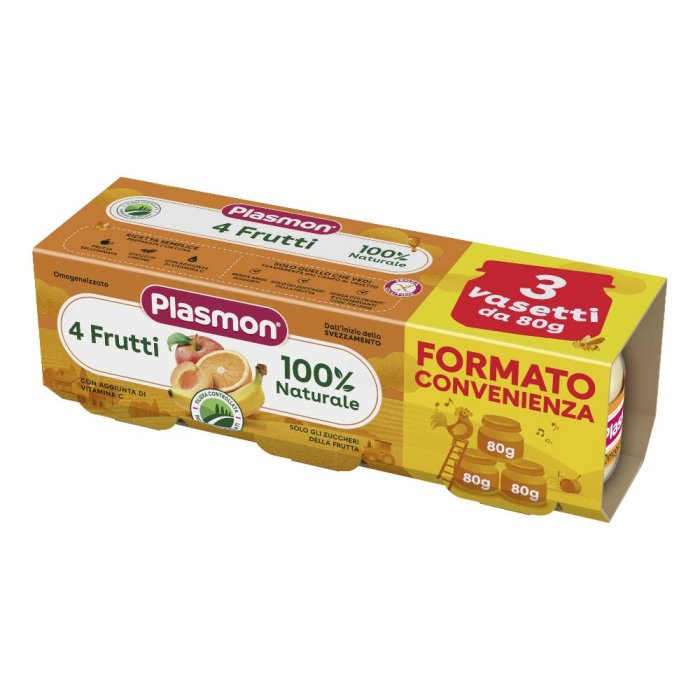 Plasmon Omogeneizzato 4 frutti 3x80 g - omogeneizzato alla frutta per bambini