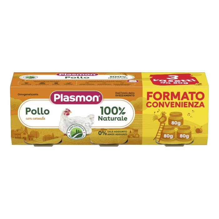Plasmon Omogeneizzato Pollo 3x80g – Omogeneizzati di Carne per Neonati e Bambini da 6 Mesi in Vasetti di Vetro