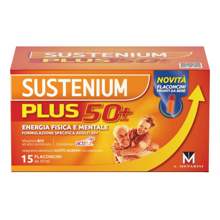 Sustenium Plus 50+ Integratore Energia Fisica e Mentale, 15 flaconcini 20 ml