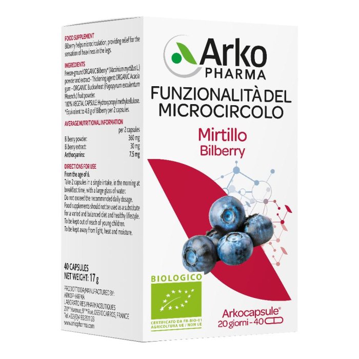 ArkoPharma Arkocapsule - Mirtillo Integratore Funzionalità del Microcircolo 40 capsule