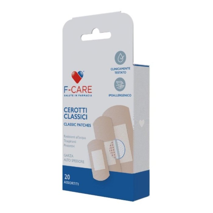F Care Cerotti Classici Assortiti 20 Pezzi – Cerotti Resistenti per Ferite e Tagli di Piccole Dimensioni
