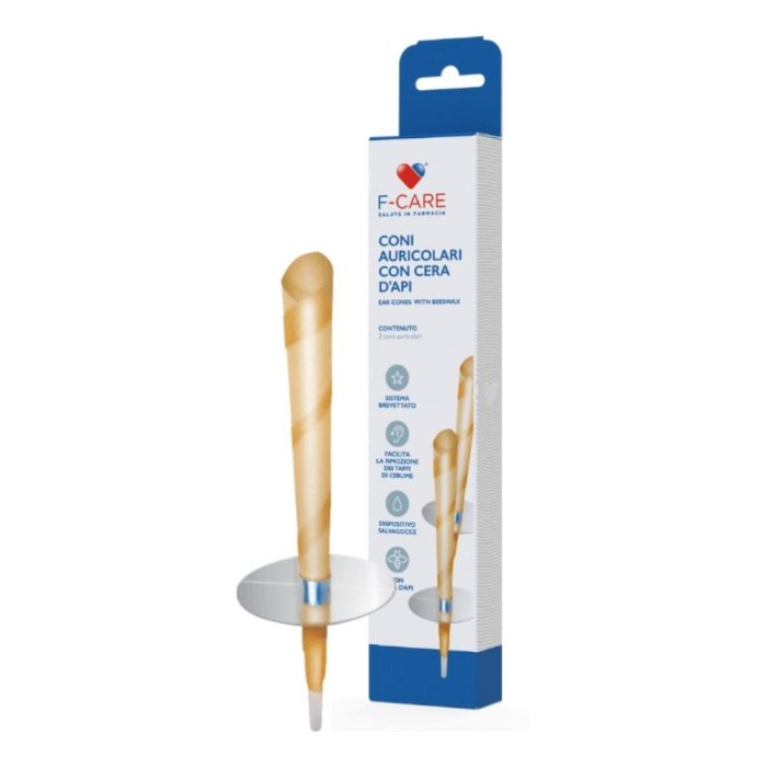 F Care coni auricolari cera api 2 pezzi - coni per igiene orecchie con cera dapi