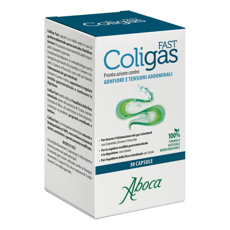 Aboca Coligas Fast Integratore Gas e Gonfiore Intestinali Apparato Gastrointestinale 30 Capsule