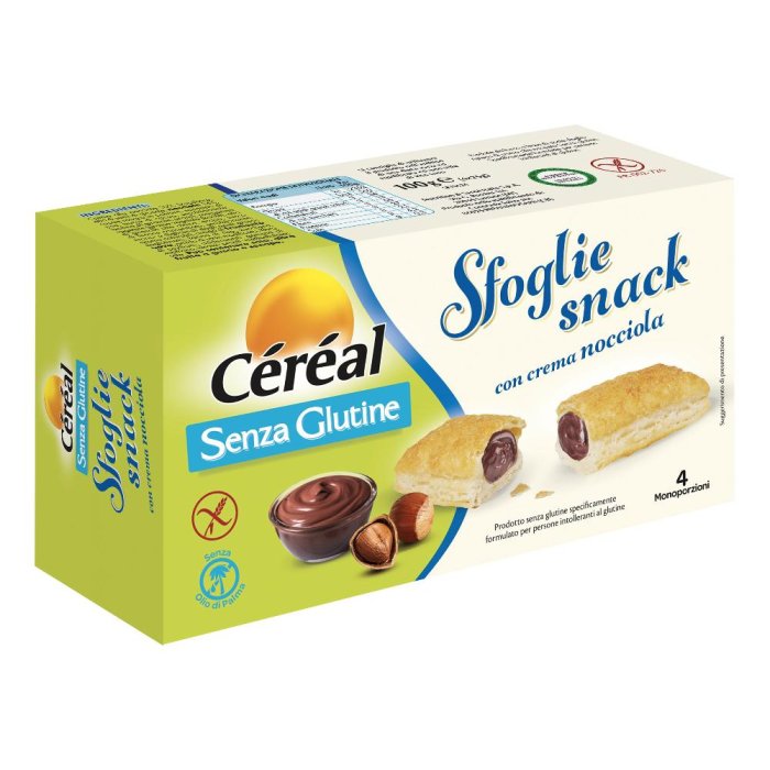 Céréal sfoglie senza glutine snack con crema alla nocciola – confezione da 4 monoporzioni